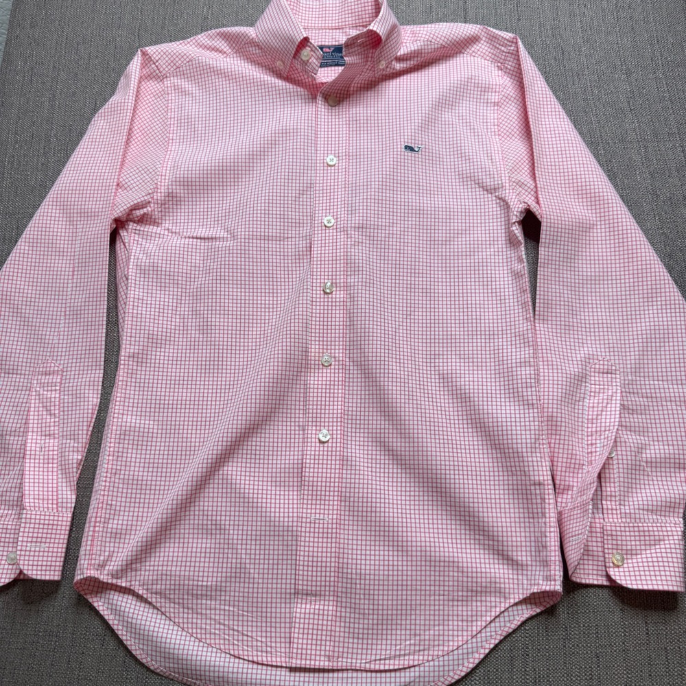Vineyard Vines Mens XS Classic Fit Whale Shirt Pink White Gingham Cotton Top